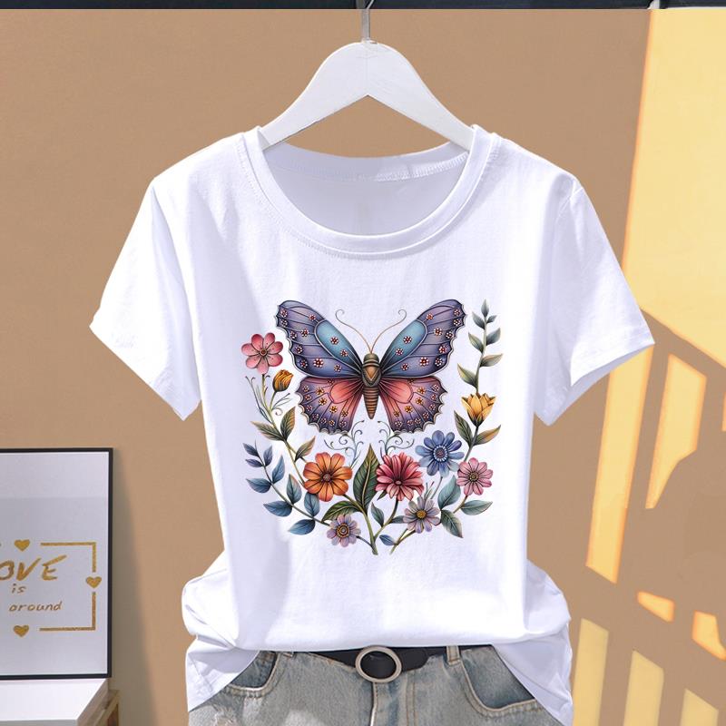 (Asian Size) Lovely Cute Wing Short Sleeve T-shirts Trend T Clothing Fashion Print Female Casual Women's Top Graphic Tee