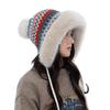 Winter Retro Ethnic Style Knitted Hat for Women Thickened Velvet Cold Proof Wool Hat Warm Ear Protection Hair Ball Head Hat