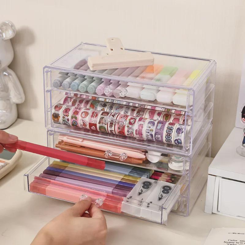 Прозрачный многослойный настольный органайзер для канцелярских принадлежностей с ящиками