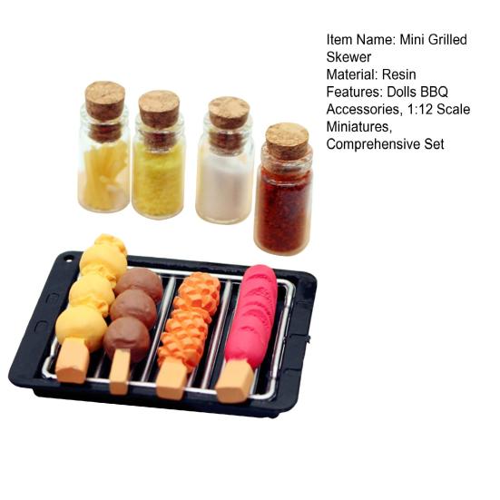 Мини-гриль шампур набор миниатюрных блюд барбекю аксессуары смоляной мини-гриль колбаски гриль бутылки приправы для 1:12 масштабных миниатюрных домиков и кукол