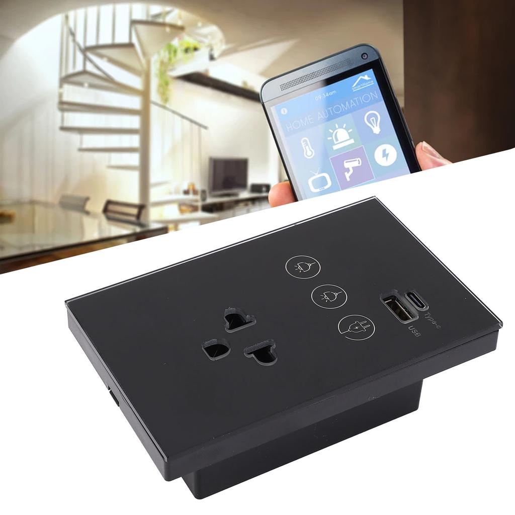 Smart Wall Outlet 2.4G WiFi Touch Light   Voice Remote Control Smart Plug with USB and Type C   Port for  