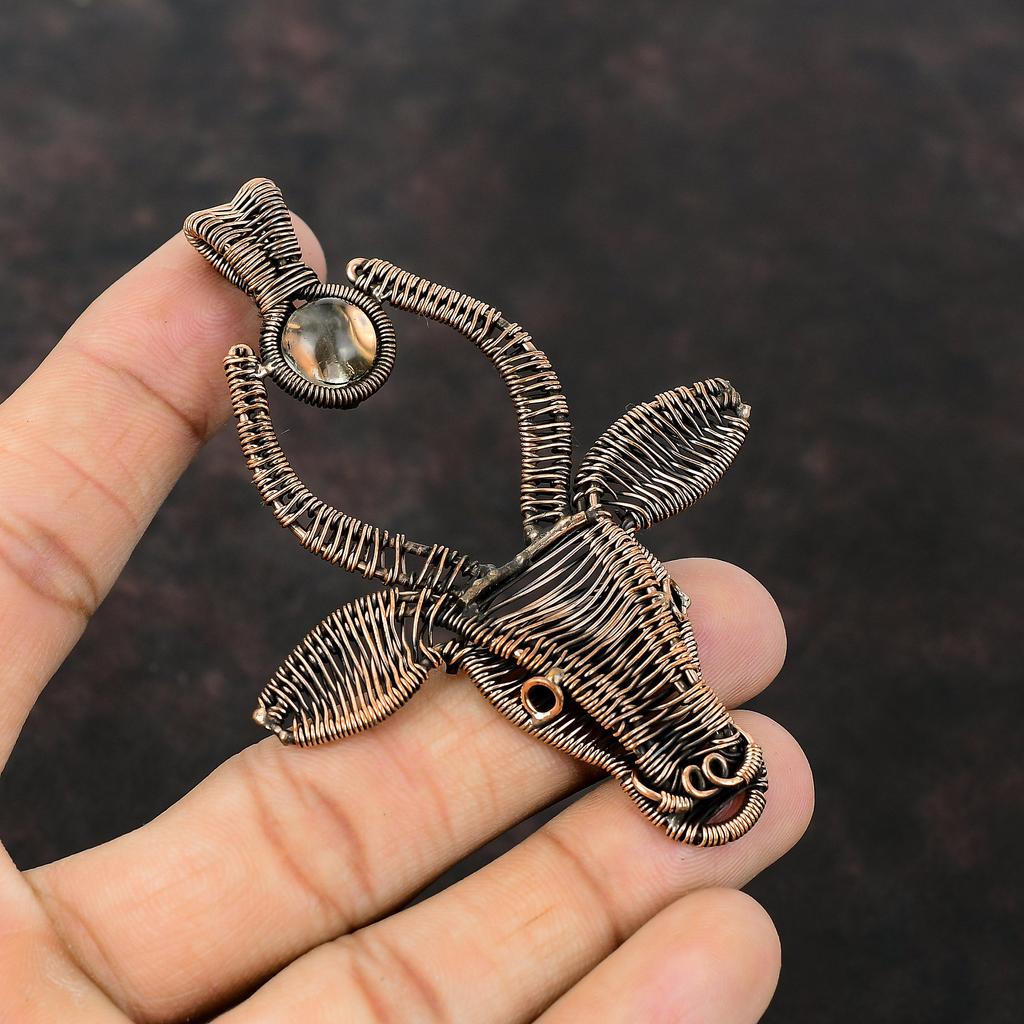 Подвеска из Кристалла Кварца, обернутая медной проволокой, Подвеска с головой быка, Ювелирное изделие, Подвеска ручной работы, Подвеска из натурального драгоценного камня, Медное украшение, Подарок для женщин