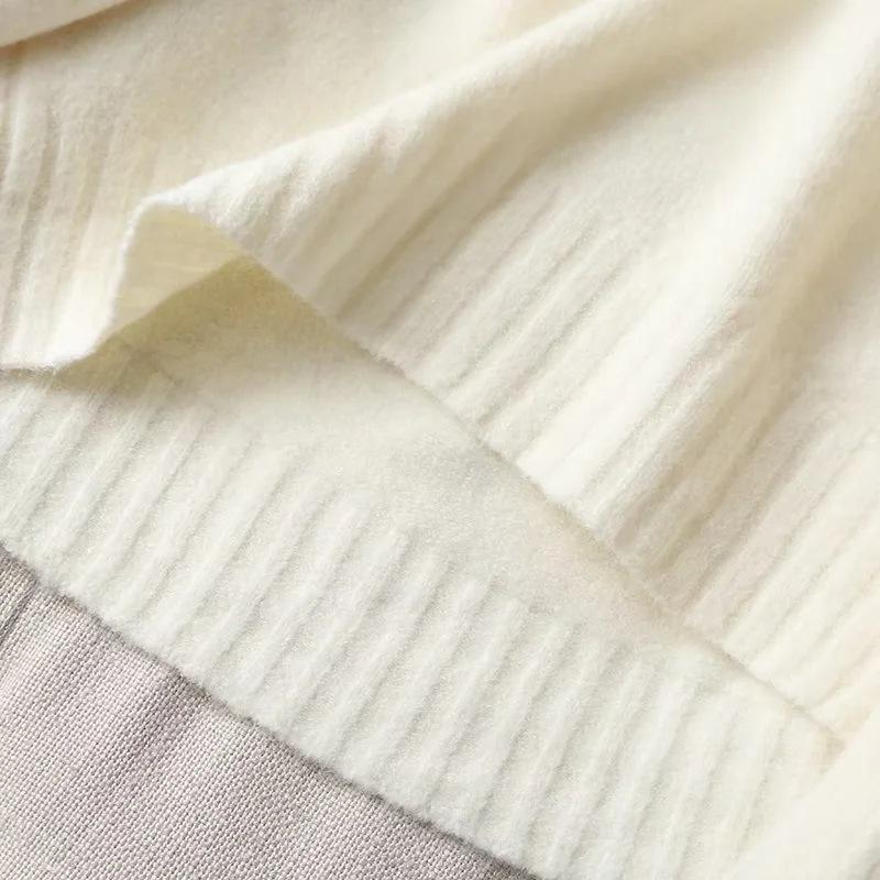 Женские пуловеры больших размеров, шикарные топы, элегантный бежевый вязаный свитер с круглым вырезом, джемпер