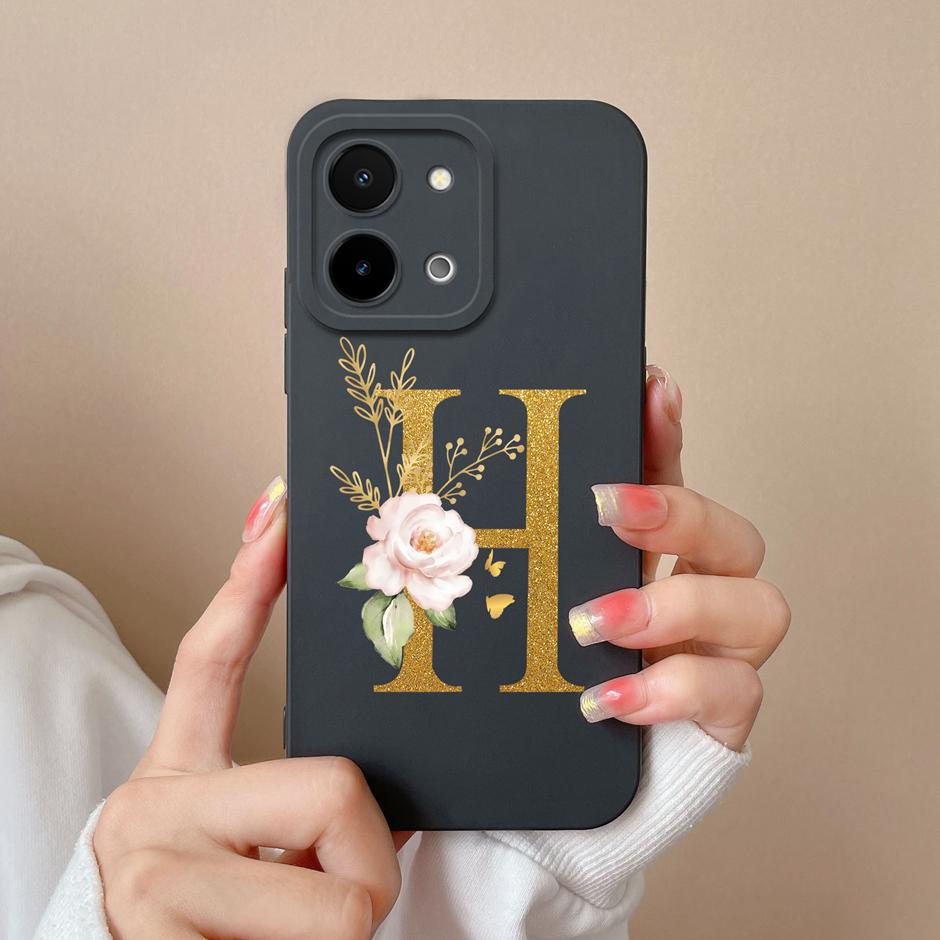 Чехол для Vivo Y28 4G 5G Цветочный рисунок 26 Букв Жидкий силикон ТПУ Задняя крышка для VivoY28 4G 5G Продвинутое ощущение Чехол для пары Оболочка