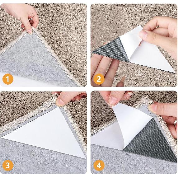 12Pcs Rug to Carpet Gripper for Area Rugs on Carpet, Non Slip Rug Pads Grippers for Hardwood Floors and Tiles