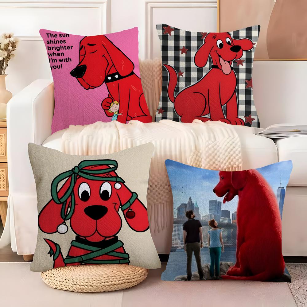 Pillow Case Cotton Linen Fabric Square Zipper Pillowcase Home Decorative Living Room Comic Cartoon C-Clifford The Big Red Dog 2