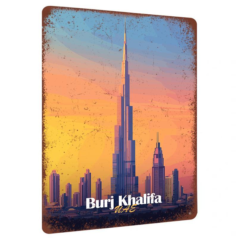 Burj Khalifa Dubai UAE Skyline Metal Wall Art Modern Cityscape Home Decor Painting for Living Room Office Decoration