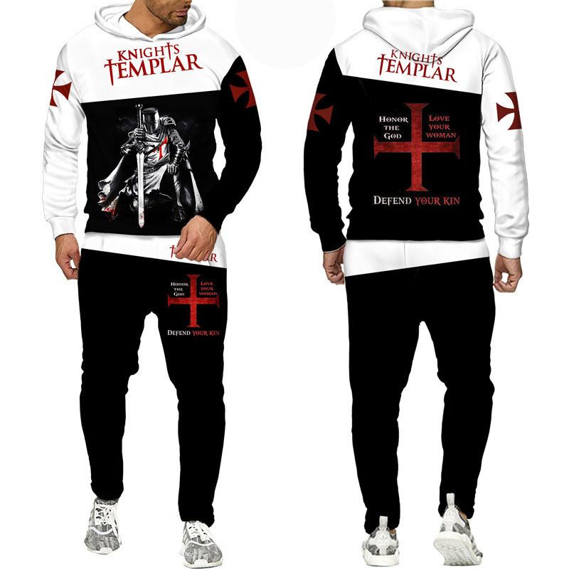 Новейшая толстовка с 3D принтом рыцарей тамплиеров/набор в стиле Харадзюку, уличная одежда в стиле хип-хоп, костюм, крутые мужские толстовки + брюки, спортивный костюм, комплект
