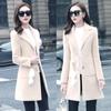 Spring/Autumn/Winter Slim Woolen Coat V-neck Solid Color Long Coat Large Size Casual Warm Windbreaker Temperament Top with Pendant