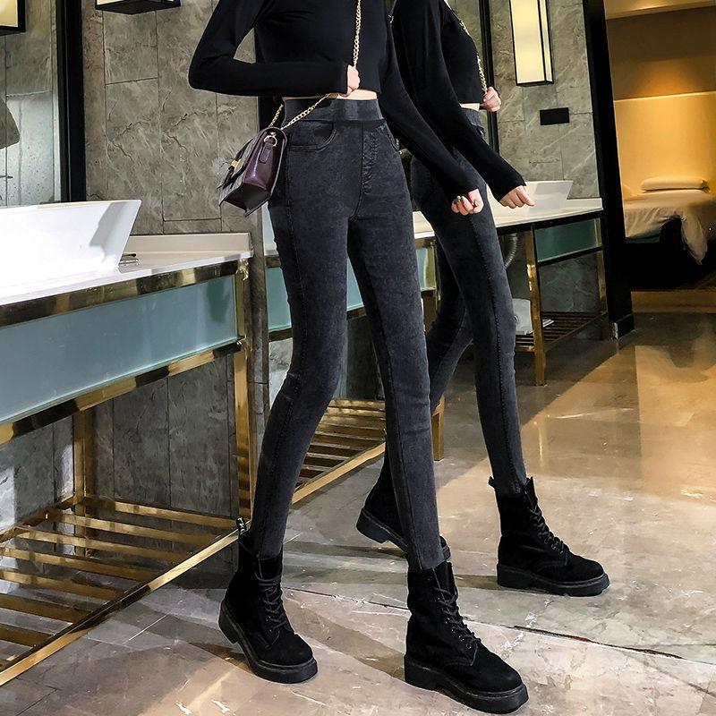 Sand Wash Imitation Jeans Women's Pencil Pants Stretch Slim Snow Pants