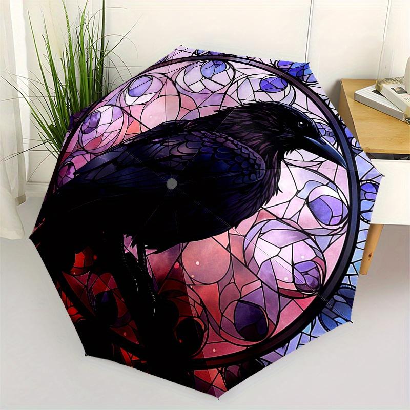 Stained Glass Raven Wall Art Decor - Circular Gothic Bird Painting for Home, Office, or Dorm Room Decoration (12 Diameter) Umbrella, Hallo