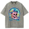 Funny Skull Print Ladies T-Shirt Unisex Wash Loose Oversized Short Sleeve Street Top Tee Summer