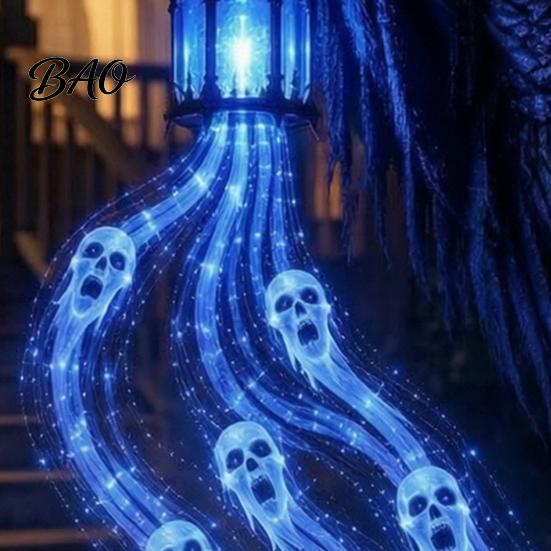 Glowing Halloween Lanterns Grim Reaper Garden Stake Light, Battery Powered Outdoor Spooky Waterfall Glow Lawn Stakes Pathway Lamp with Lantern