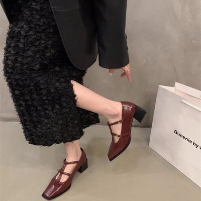 Туфли Мэри Джейн женские туфли весна и осень 2025 новые толстый каблук легкий вырез с юбкой универсальные одинарные туфли