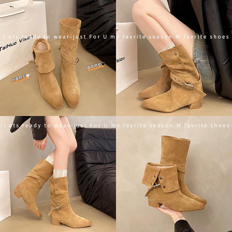 2025 осень и зима новая корейская версия толстый каблук короткие ботинки женские ботинки в британском стиле Майяр ретро ковбойские ботинки женские