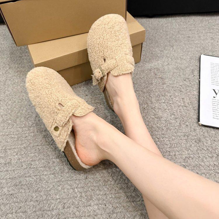 Fashion Spring Fall Hairy Slippers Female Outside Wear Winter Lamb's Wool Lovely Padded Maternity Cotton Slippers