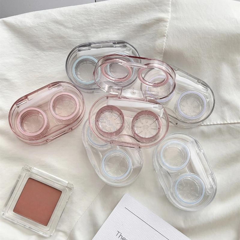 Women Clear Beauty Pupil Storage Box Travel Eye Care Container Contact Lens Cases Pink Transparent Colored Contact Lens Case