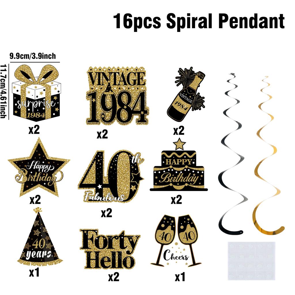 Happy Birthday Foil Swirls 30 40 50th Birthday Party Supplies Black Gold Men Women Hanging Ornaments Ceiling Decor Party Favors