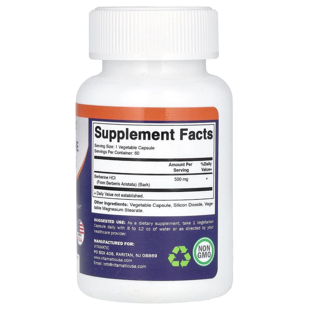 Vitamatic Berberine, 500 Mg, 60 Veggie Capsules