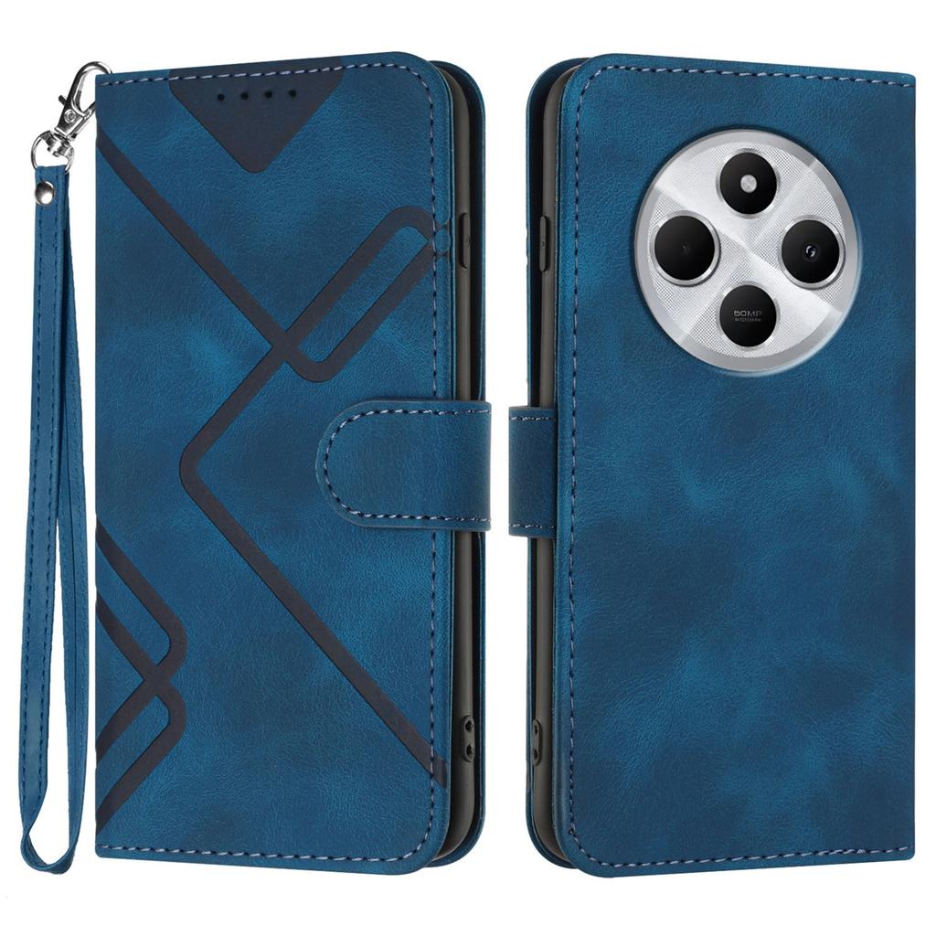 For Xiaomi Poco C75 4G/Xiaomi Redmi A3 Pro 4G/Xiaomi Redmi 14R 5G/Xiaomi Redmi 14C 4G Wallet Case Line Imprinted PU Leather Phone Cover with Strap