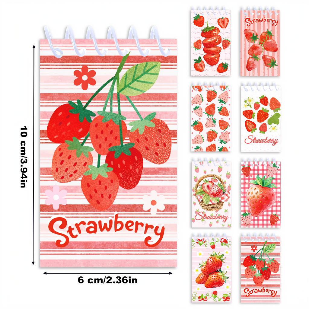 8Pcs Mini Pocket Notepad Watercolor Vertical Flip Notebook Student Notepad Mini Strawberry Spiral Notebook For Notes Students