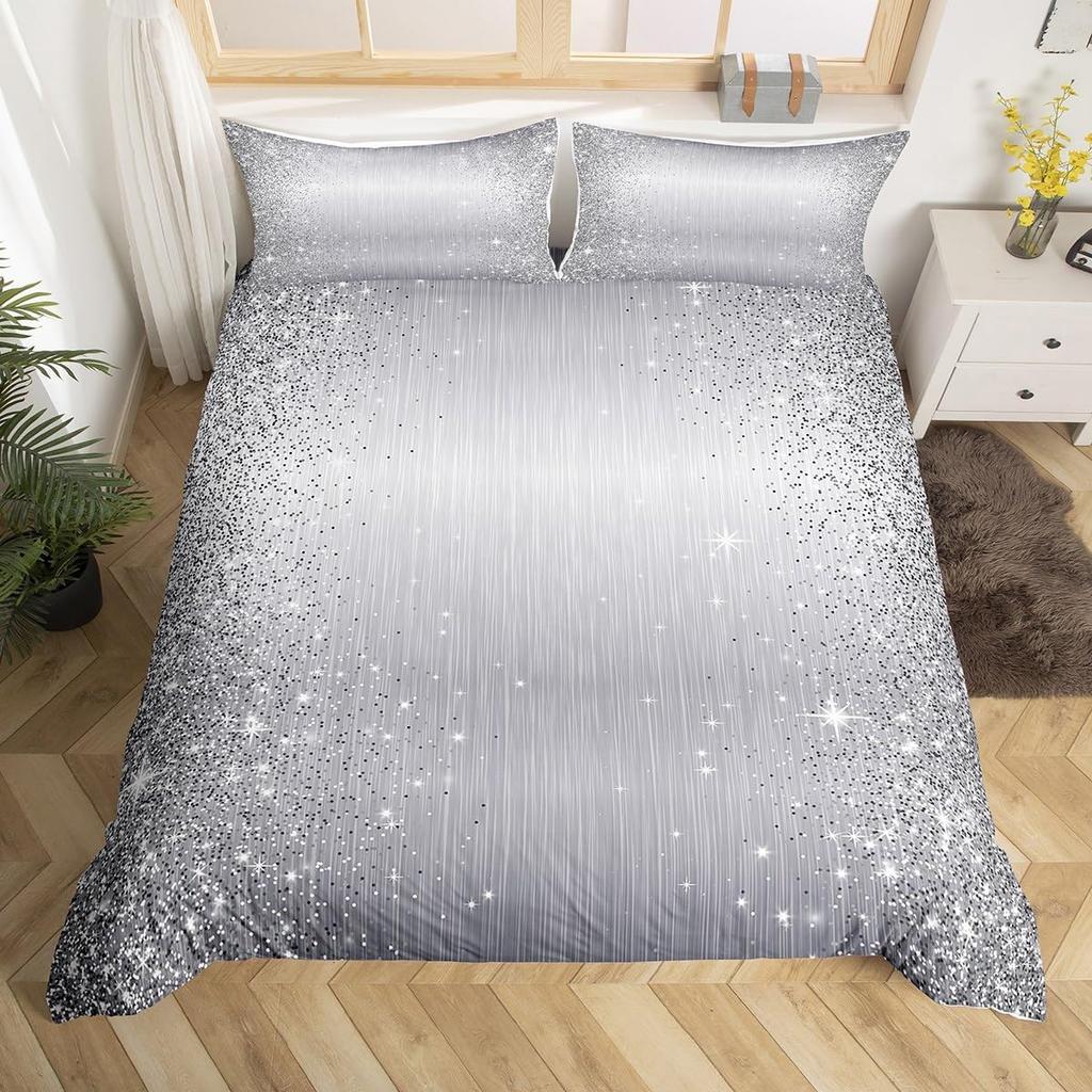 Watercolor Blue Sequin Duvet Cover Queen King Size Girls Teen Bedding Set Eiffel Tower Ombre Diamond Quilt Cover Home Decor