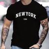 Men's Summer New York Usa Printed 100% Cotton Large Loose Round Neck Short Sleeve T-shirt Top
