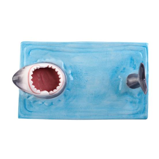 Shark Shape Dumpling Plate with Soy Sauce Dish Creative Handmade Shark Shape Platter for Sushi Cheese Board Party Tray Cute Home Dining Decor