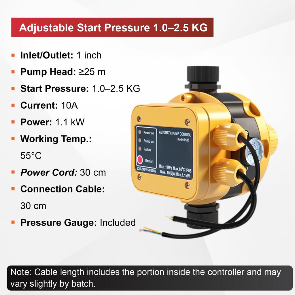 S-5 Automatic Water Pump Controller 220V Adjustable Pressure Switch 1 Inch Thread Dry Run Protection Booster Pump Controller