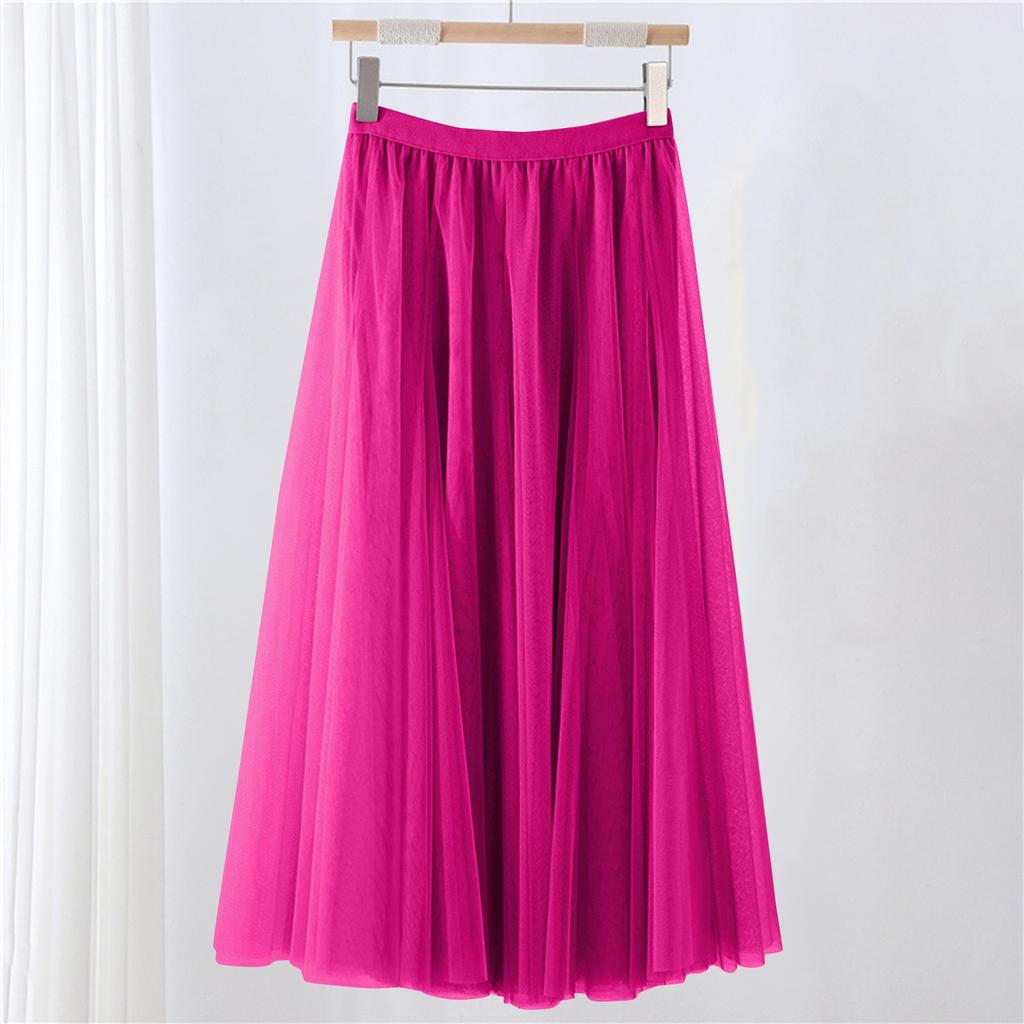 Женская однотонная сетчатая юбка с резинкой, большая юбка средней длины