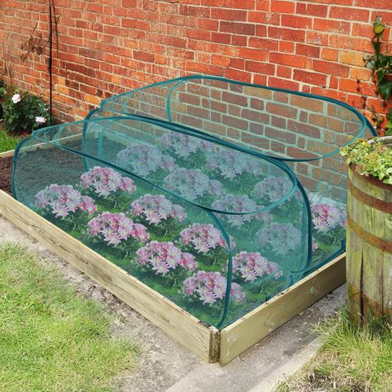 Garden Netting for Raised Beds Foldable Mesh Plant Cage with Ground Stakes Insect Bird Control Raised Bed Cover for Plant Protection