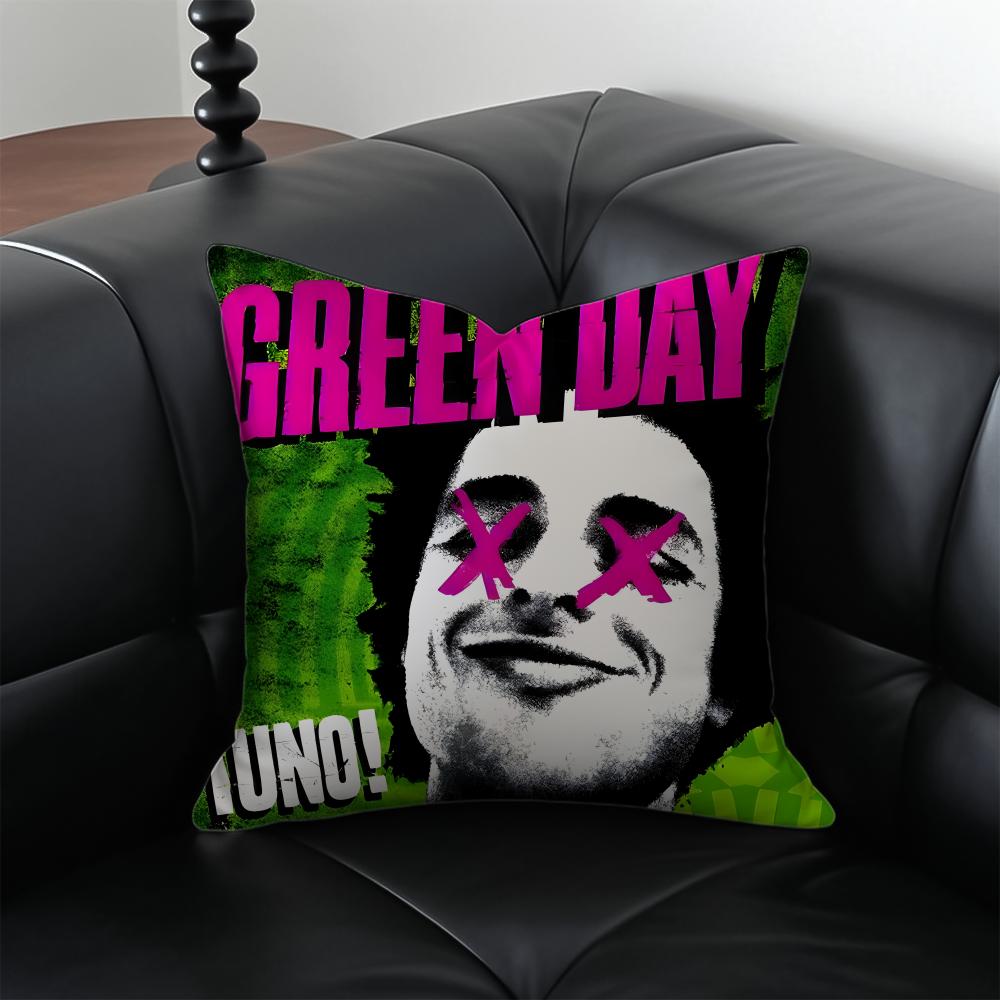GGreen DDay Band Album Cushion Cover Pillow Case Antidustmite Invisible zipper silky plush cushion