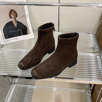 Модные женские ботильоны на низком каблуке, массивные, модные, из замши, повседневные туфли, женские зимние, новый тренд 2025, дизайнерские, уютные, зимние ботинки для женщин