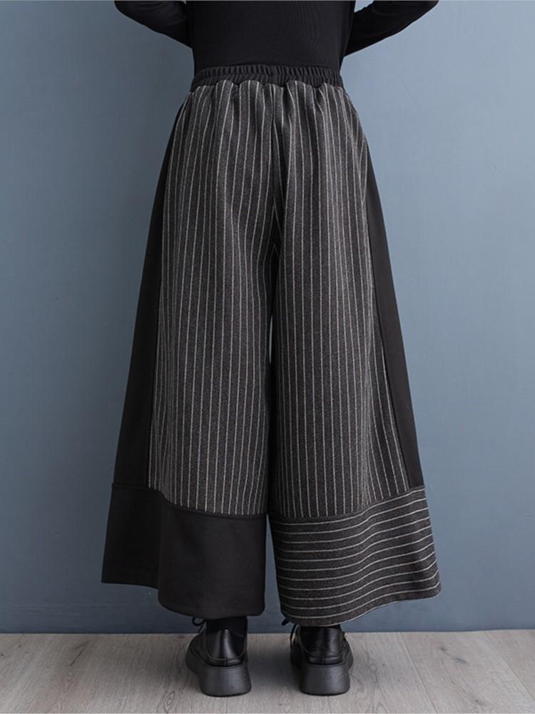 Большие полосатые весенние брюки женские широкие свободные плиссированные женские брюки эластичные с высокой талией модные повседневные женские брюки