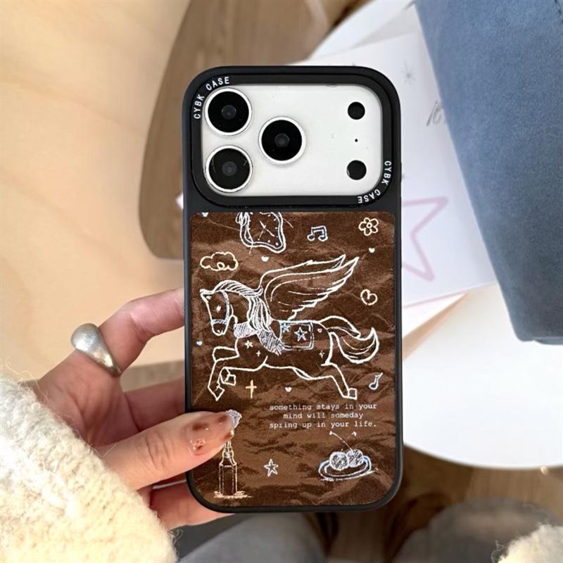 Коричневый Бархатный Чехол для iPhone с Ангелом и Лошадью для 17/16 Pro Max/15/14