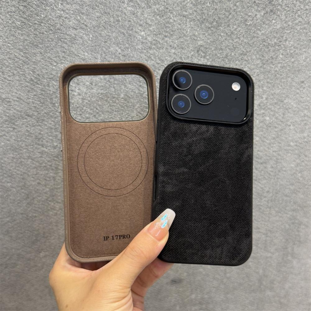 For MagSafe Fiber Leather Case For iPhone 17 Pro Max 16 15 14 Plus 13 12 17 Air Invisible Magnetic Wireless Charge Cover