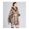 Зимняя женская накидка, шаль с меховым воротником, свободный клетчатый кардиган с капюшоном, большой размер, твидовый жакет с семиточечными рукавами