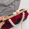 Classic Women Mesh Flower Wedding Lock Shell Clip Shoulder Bags White Crossbody Bags Prom Pearl Clutch Chain Handbags And Purses