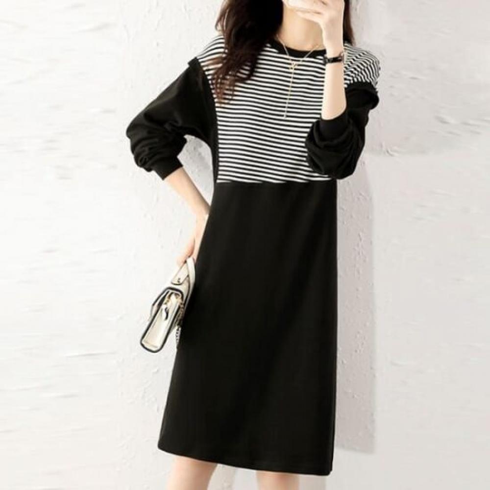 Navava Casual Stripe Long Sleeve Dress No845