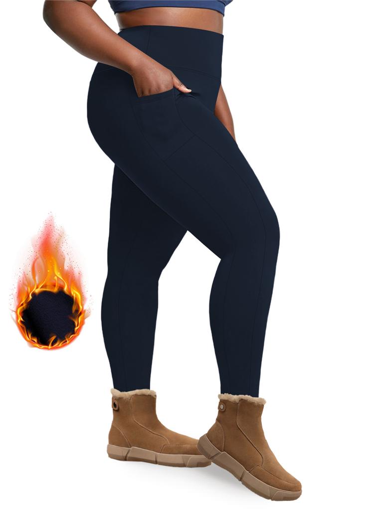 Карманные Плюс-сайз Осенне-зимние Флисовые Йога-брюки Женские с высокой талией Длина 9 дюймов Фитнес Зимние Йога-брюки