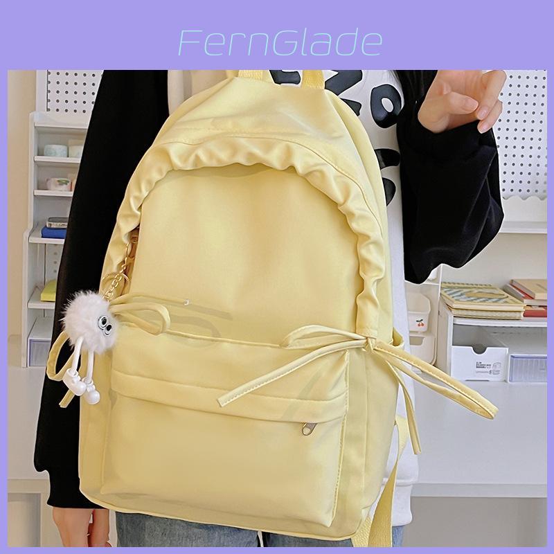 Simple Solid Color Lace Bow Design Student Backpack For Casual Travel And Lightweight Carrying