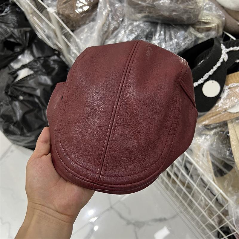 Retro Pattern PU Leather Forward Hat Women Autumn and Winter Fashionable Personality Street Yuppie Couple Cap