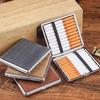Black Faux Wood Grain PU Leather Cigarette Case with Rubber Band, Holds 20 King Size Cigarettes, Portable and Stylish for Men.