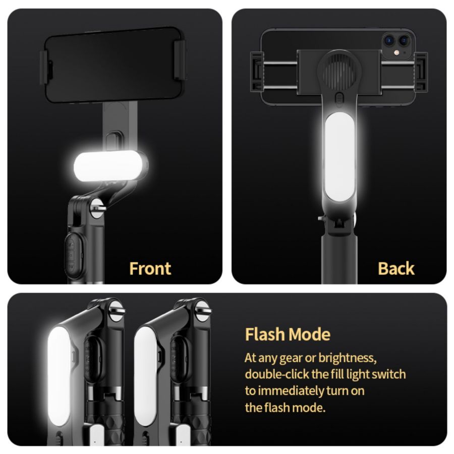 New Handheld Gimbal Stabilizer 1 Axis with Selfie Stick Tripod Bracket 3 Modes Wireless Bluetooth Remote Control for IPhone Android Smartphones