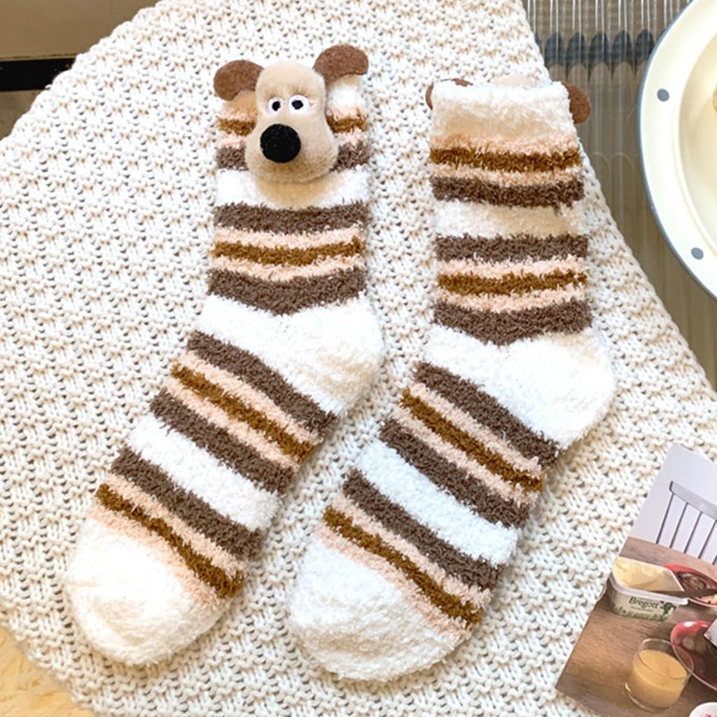 Women's Thick And Cute Winter Dog Socks With Plush, Cute And Warm Home Coral Fleece Cartoon Flooring, Three-dimensional