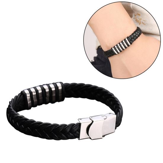 Плетеный браслет из искусственной кожи, титановая сталь, мужской браслет, браслет в стиле панк, ювелирные изделия