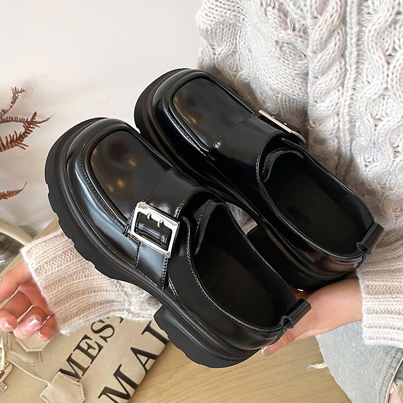 Модные кожаные туфли в британском стиле с круглым носком 2024 года, женские туфли-одиночки на толстой подошве, туфли-оксфорды на платформе в стиле ретро, студенческая униформа JK