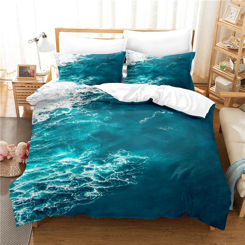 Sea Wave Duvet Cover King/Queen Size 3D Blue Ocean Spray Waves Bedding Set for Kids Teens,Azure Seawater Soft Comforter Cover