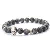 Sterling Silver Skull Natural Stone Volcanic Rock Bead String Bracelet Men's Tiger Eye Stone Braclet Gothic Trend Gift