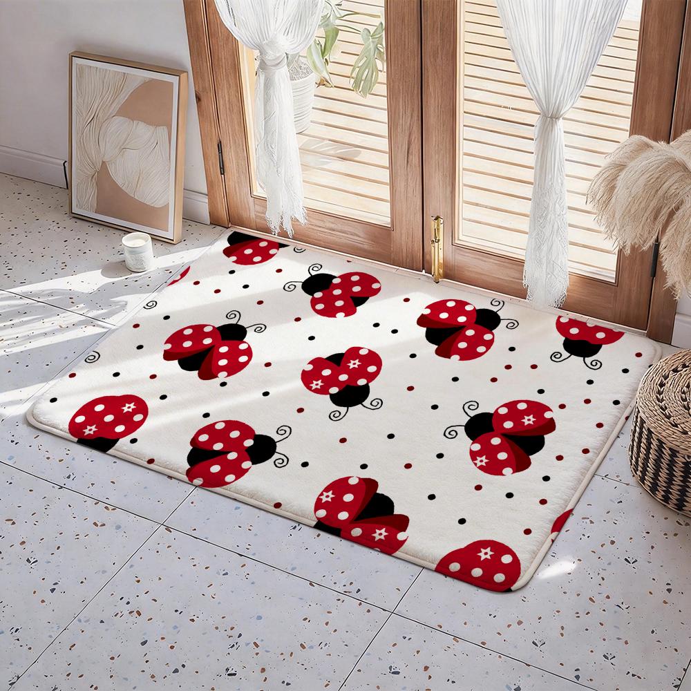 Animal L Ladybug Floor Mat Eco Flannel Doormat Non Slip Odorless Indoor Floor Rug Soft Short Plush Home Mat